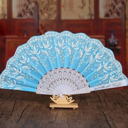 4930 Hand Folding Fan  Chinese Vintage Style Handheld Fan with Fabric Sleeve