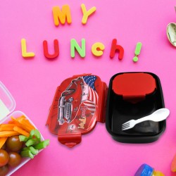 5982 Beautiful Car Design Printed Plastic Lunch Box With Inside Small Box   Spoon for Kids  Air Tight Lunch Tiffin Box for Girls Boys  Food Container  Specially Designed for School Going Boys and Girls