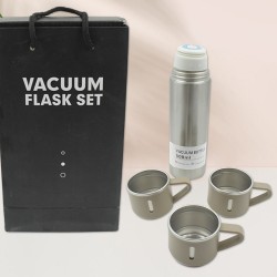 2834 Stainless Steel Vacuum Flask Set with 3 Steel Cups Combo for Coffee Hot Drink and Cold Water Flask Ideal Gifting Travel Friendly Latest Flask Bottle   500ml 