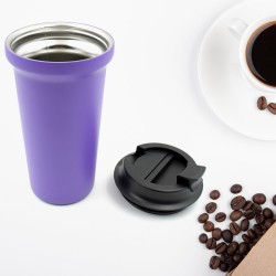 12510 Inside Stainless Steel   Outside Plastic Vacuum Insulated  Insulated Coffee Cups Double Walled Travel Mug  Car Coffee Mug with Leak Proof Lid Reusable Thermal Cup for Hot Cold Drinks Coffee  Tea  1 Pc 450ML 