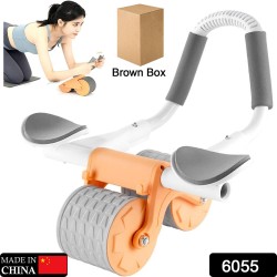 6055 Automatic Rebound Abdominal Wheel  Ab Roller Wheel with Timer Elbow Support for Beginners  Exercise Double Wheel with Knee Mat Holder for Body Fitness Strength Training Home Gym