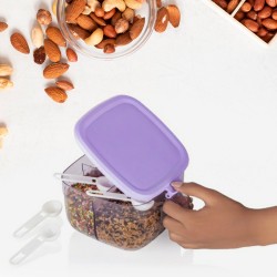 5784  Multipurpose Dry fruit Set  Chocolate  Snacks Storage Box  Masala Box  for Home and Kitchen Airtight Dry Fruit Plastic Storage Container Tray Set With Lid   4 Compartment  4 Spoon Container for Sweets Chips Cookies    1 Pc  