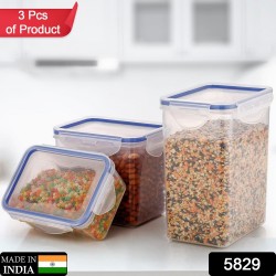 5829 Classics Rectangular Plastic Airtight Food Storage Containers with Leak Proof Locking Lid Storage container set of 3 Pc  Approx Capacity 500ml 1000ml 1500ml  Transparent 