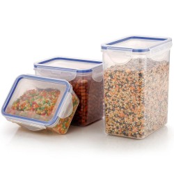 5827 Rectangle ABS Airtight Food Storage Containers with Leak Proof Locking Lid Storage container set of 3 Pc  Approx Capacity 500ml 1000ml 1500ml  Transparent 