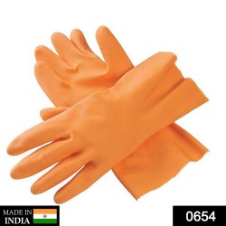 0654  Cut Glove Reusable Rubber Hand Gloves Orange 1pc