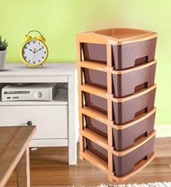 1151 5tier Plastic Modular Drawer System For Multiple Use  Brown colour 