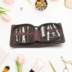 6837 Nail Clipper Kit Fingernail Clipper  Manicure Set  Stainless Steel Nail Cutter Set  Manicure Tool  Nail Clippers Care Tools with Lightweight and Beautiful Travel Leather Case  9 Pc Set 