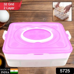 5725 2Layer  32 Grid Egg Tray with Lid Egg Carrier Holder for Refrigerator  Camping Food Storage Container with Handle  1 Pc  