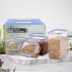 5800 Classics Rectangular Plastic Airtight Food Storage Containers with Leak Proof Locking Lid Storage container set of 3 Pc  Approx Capacity 500ml 1000ml 1500ml  Transparent 