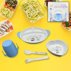 8176 5in1 Baby Feeding Set for Kids and Toddlers Children Children Dinnerware Set   Feeding Set for Kids  Cartoon Design Plate  Cup  Spoon  Fork  Tableware Cutlery for Kids Microwave   Dishwasher Safe  5 Pcs Set 