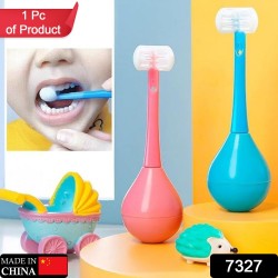 7327 Toothbrush   Soft Bristle Toothbrush   3 Sided Training Toothbrush With Silicone Head  Inverted Cleaning Toothbrush for Aged 2 12  Children s Cleaning  1 Pc 
