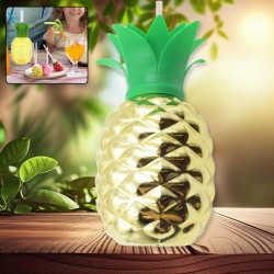 8447 Plastic Pineapple Cups With Straw Pineapple Party Favors Summer Hawaiian and Beach Party Decorations for Kids Adults With Brown Box 1 Pc 