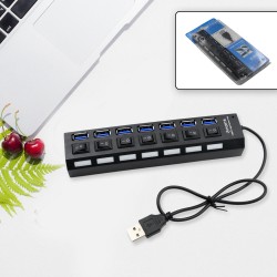 6994 USB Splitter Multi Port USB 2 0 Hub  7 Port with Independent On Off Switch and LED Indicators USB A Port Data Hub  Suitable for PC Computer Keyboard Laptop Mobile HDD  Flash Drive Camera Etc