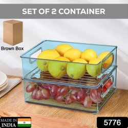 5776 Plastic Refrigerator Organizer Bins  Set Of 2 Stackable Fridge Organizers with Handle  Clear Organizing Food Fruit Vegetables Pantry Storage Bins for Freezer kitchen Cabinet Organization and Storage  2 Pcs Set Mix Color 