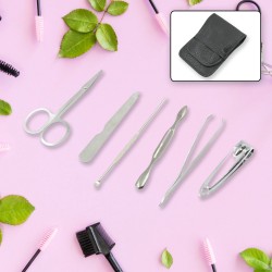 8464 6In1 Nail Clipper Kit Fingernail Clipper  Manicure Set  Stainless Steel Nail Cutter Set  Manicure Tool  Nail Clippers Care Tools with Lightweight and Beautiful Travel Leather Case  6 Pc Set 