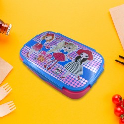 5983 Cartoon Printed Plastic Lunch Box With Inside Small Box   Spoon for Kids  Air Tight Lunch Tiffin Box for Girls Boys  Food Container  Specially Designed for School Going Boys and Girls