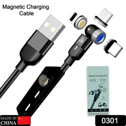 0301 3 in 1 Magnetic USB Charging Cable   USB c Android and Lightning with Extra Protecting Nylon  Strong Magnetic Cable with Full Rotation Support Fast Charging